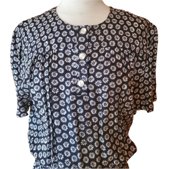 1980s Virgo II Black &‎ White Floral Career Dress - Picture 2 of 6